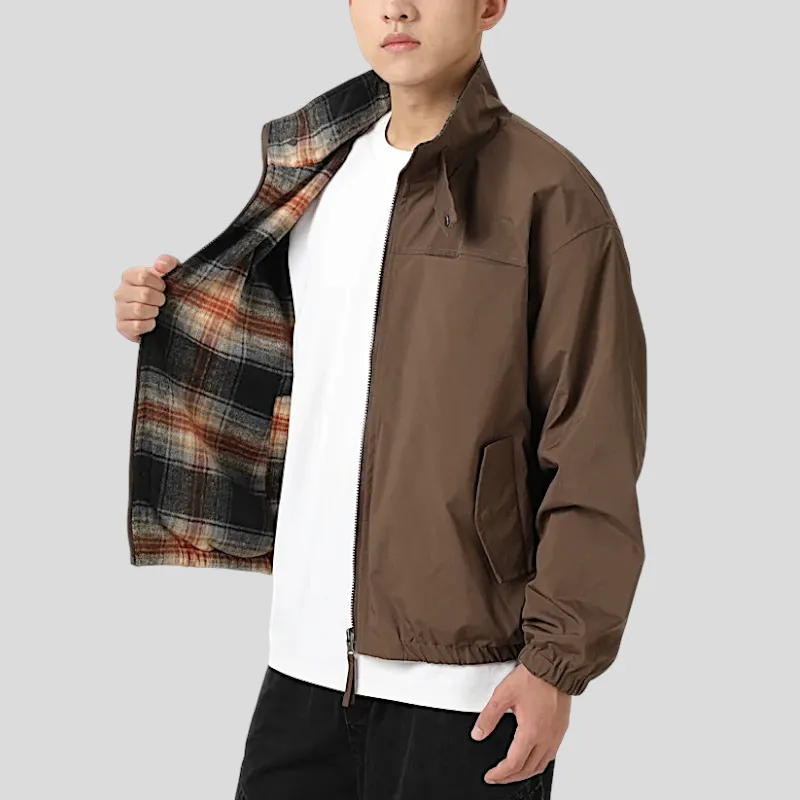 Reversible flannel to water resistant bomber jacket