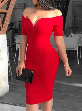 Sexy Deep V-neck Off Shoulder Bodycon Dress