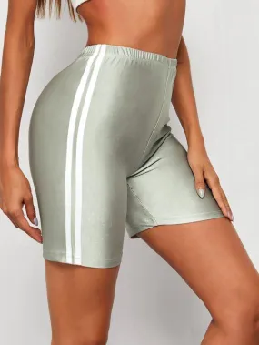 Side Striped High Waist Biker Shorts