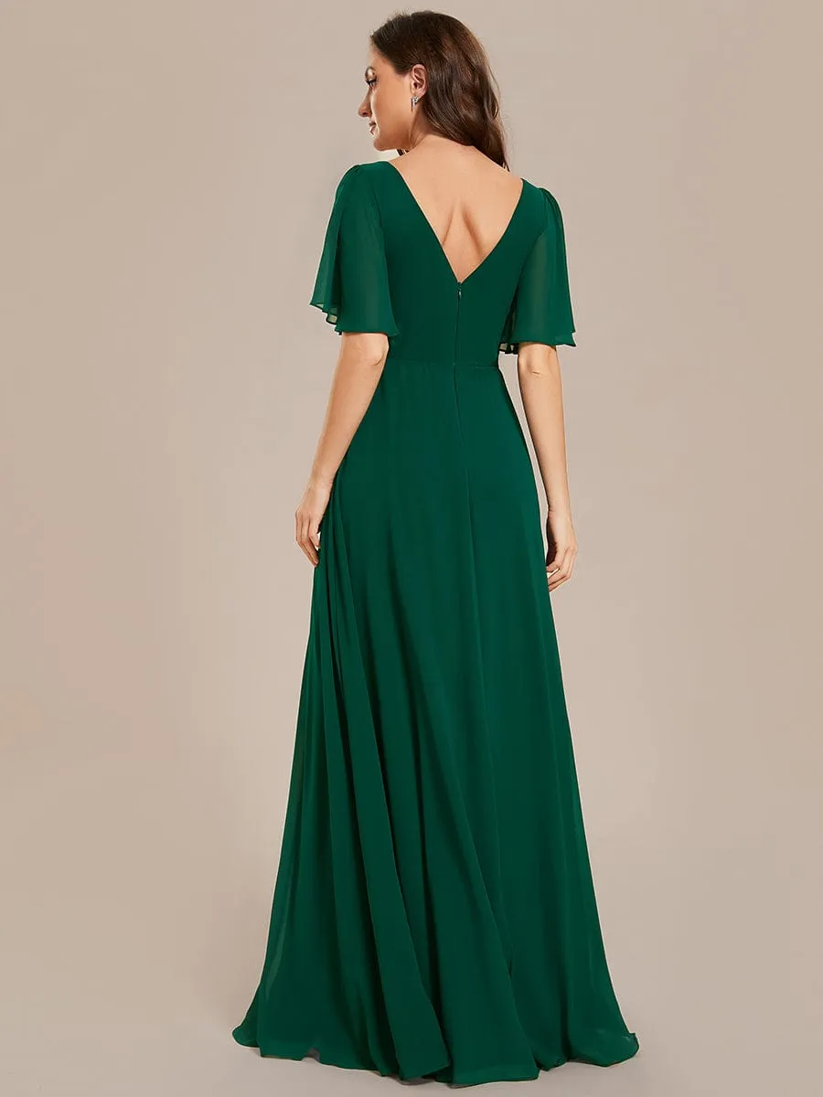 Simple Chiffon Short Sleeves Empire Waist A-Line Maxi Bridesmaid Dress