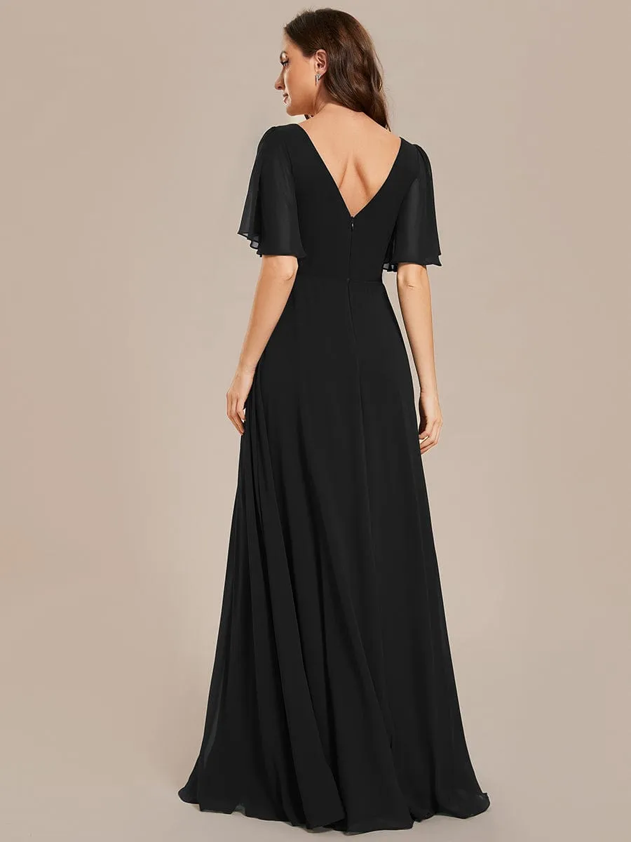 Simple Chiffon Short Sleeves Empire Waist A-Line Maxi Bridesmaid Dress