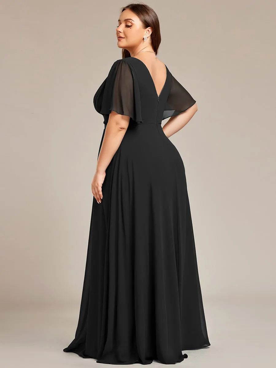 Simple Chiffon Short Sleeves Empire Waist A-Line Maxi Bridesmaid Dress