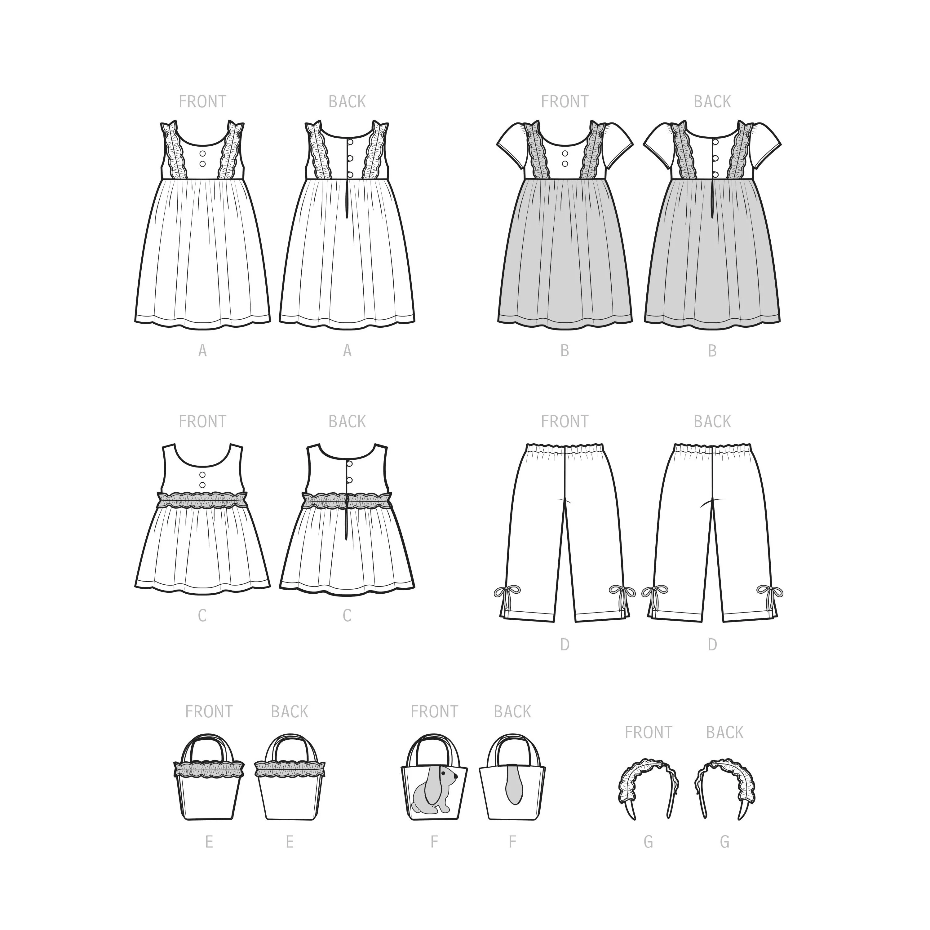 Simplicity Pattern 9559 Child Dress, Top/Pant, Accessories