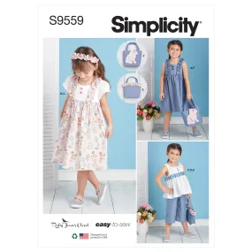 Simplicity Pattern 9559 Child Dress, Top/Pant, Accessories