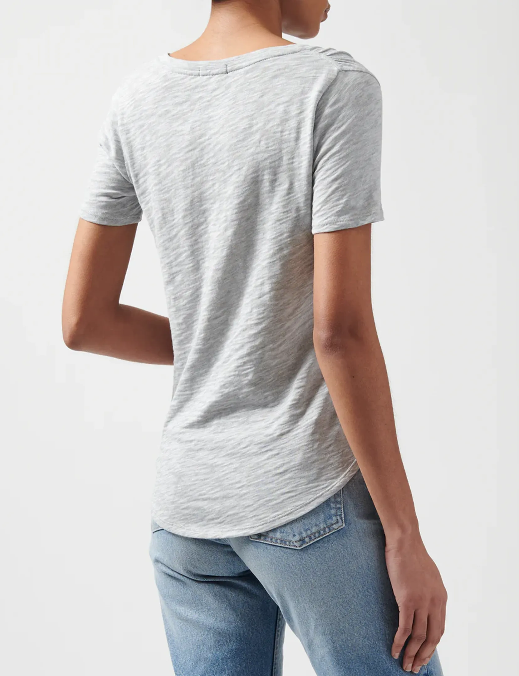 Slub Jersey V-Neck Tee, Heather Grey