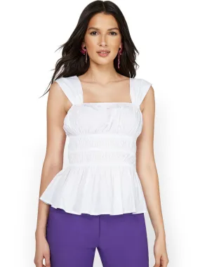 Smocked Peplum Poplin Top