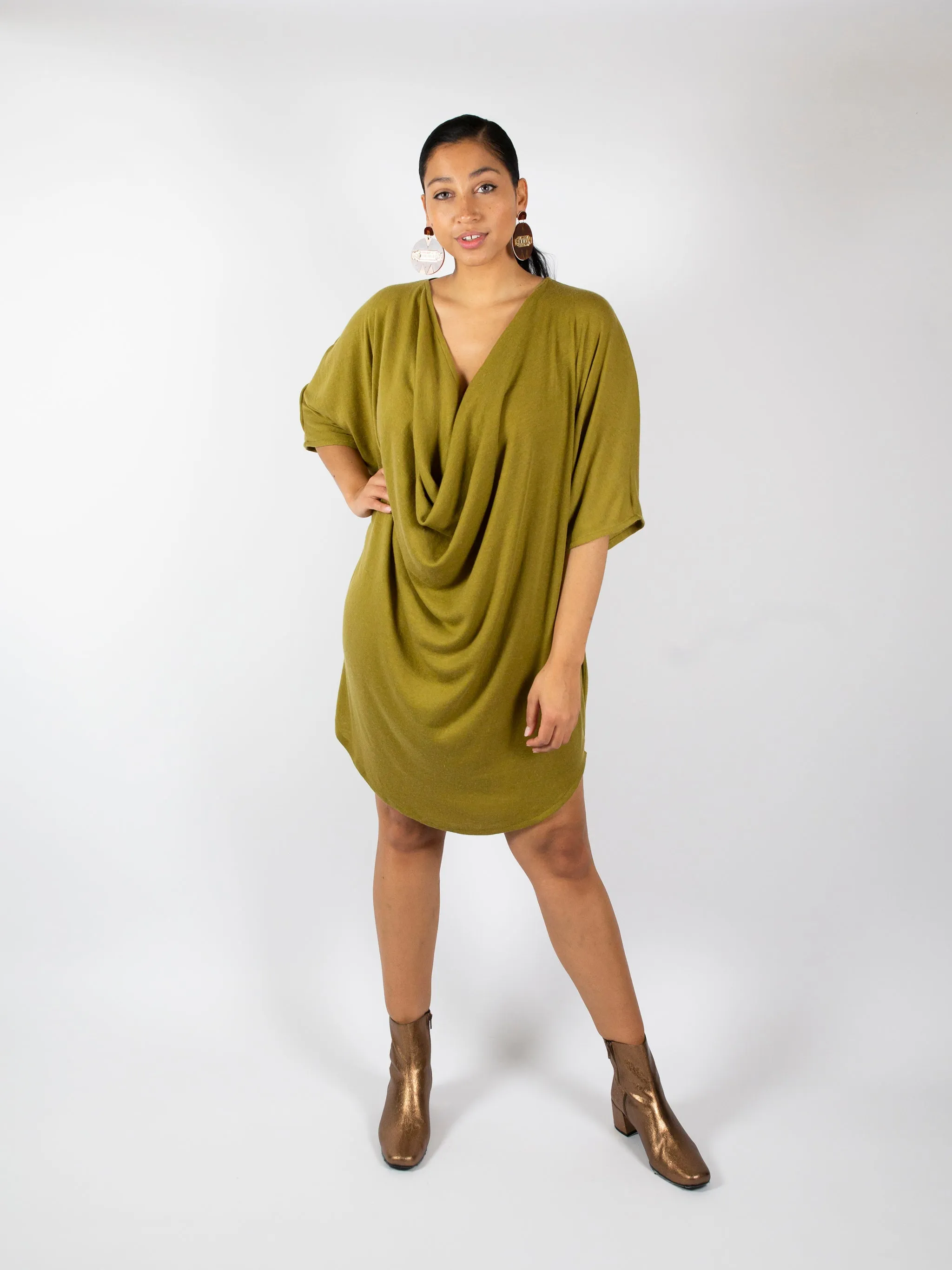 Smokin' Hot Cowl Dress - Olive