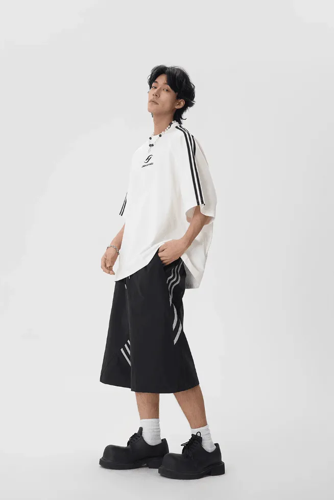 Sporty Baggy Shorts With Stripes