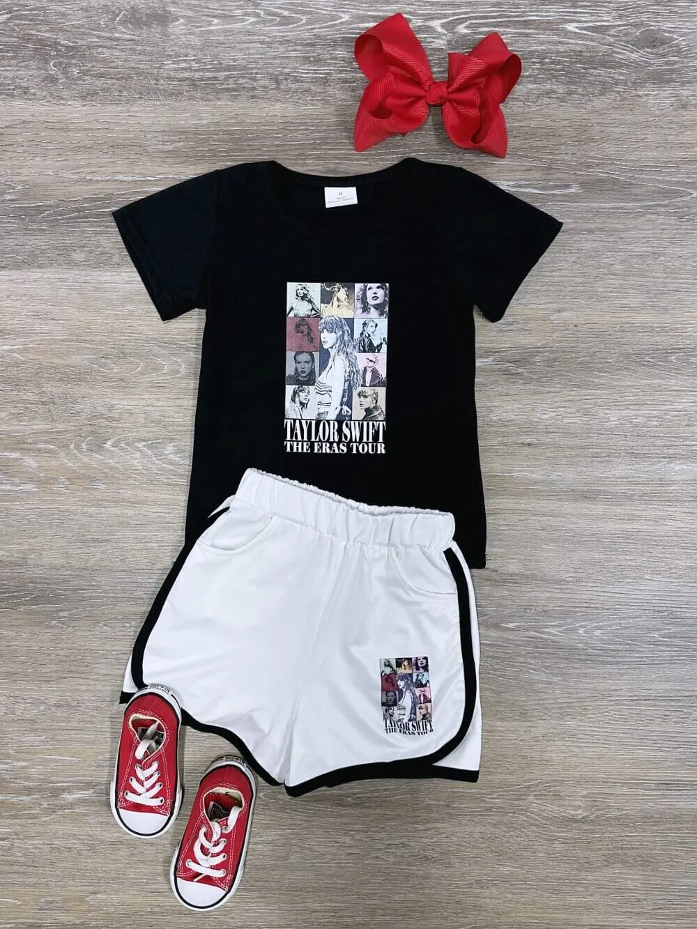 Sporty Concert Girls Black & White Shorts Outfit