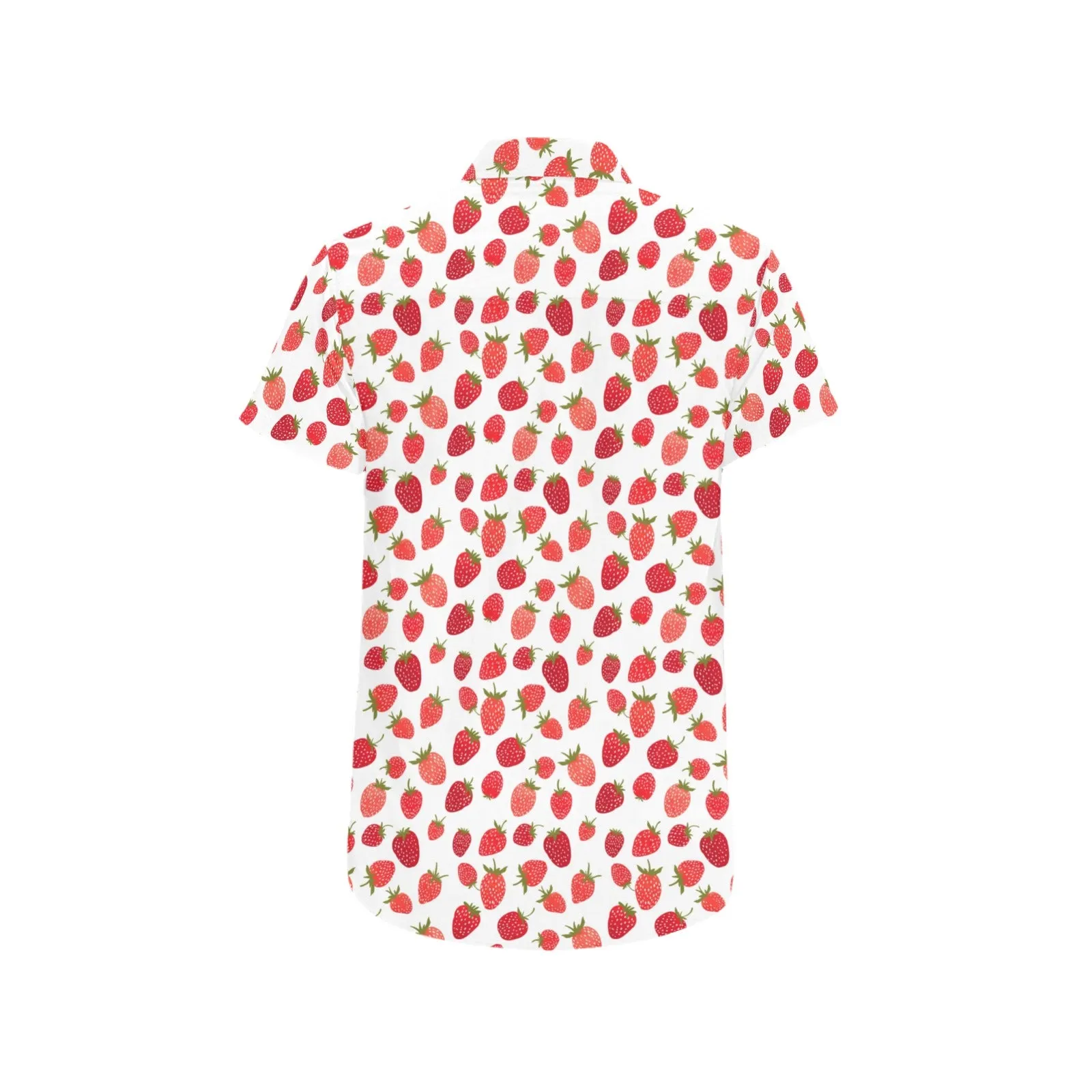 Strawberry Print Men Button Down Shirt, Short Sleeve Up Red Fruit White Casual Buttoned Down Summer Dress Shirt Plus Size Collared Husband