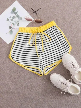 Striped Contrast Binding Dolphin Shorts