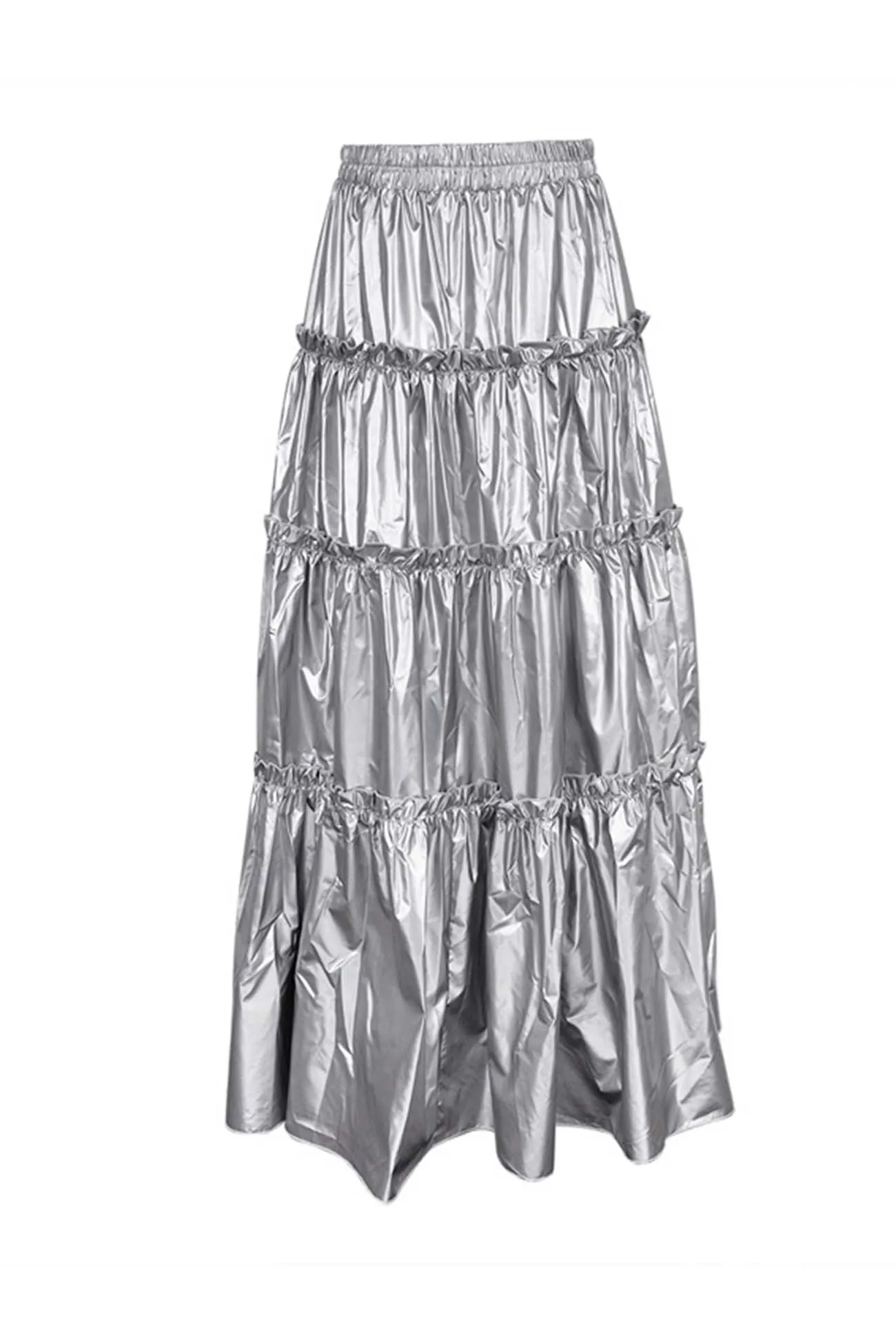 TastyHottie - Metallic Ruched Tiered Skirt