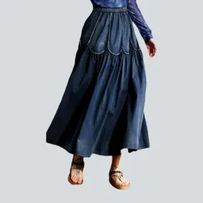 Tiered high-waist women's jeans skirt