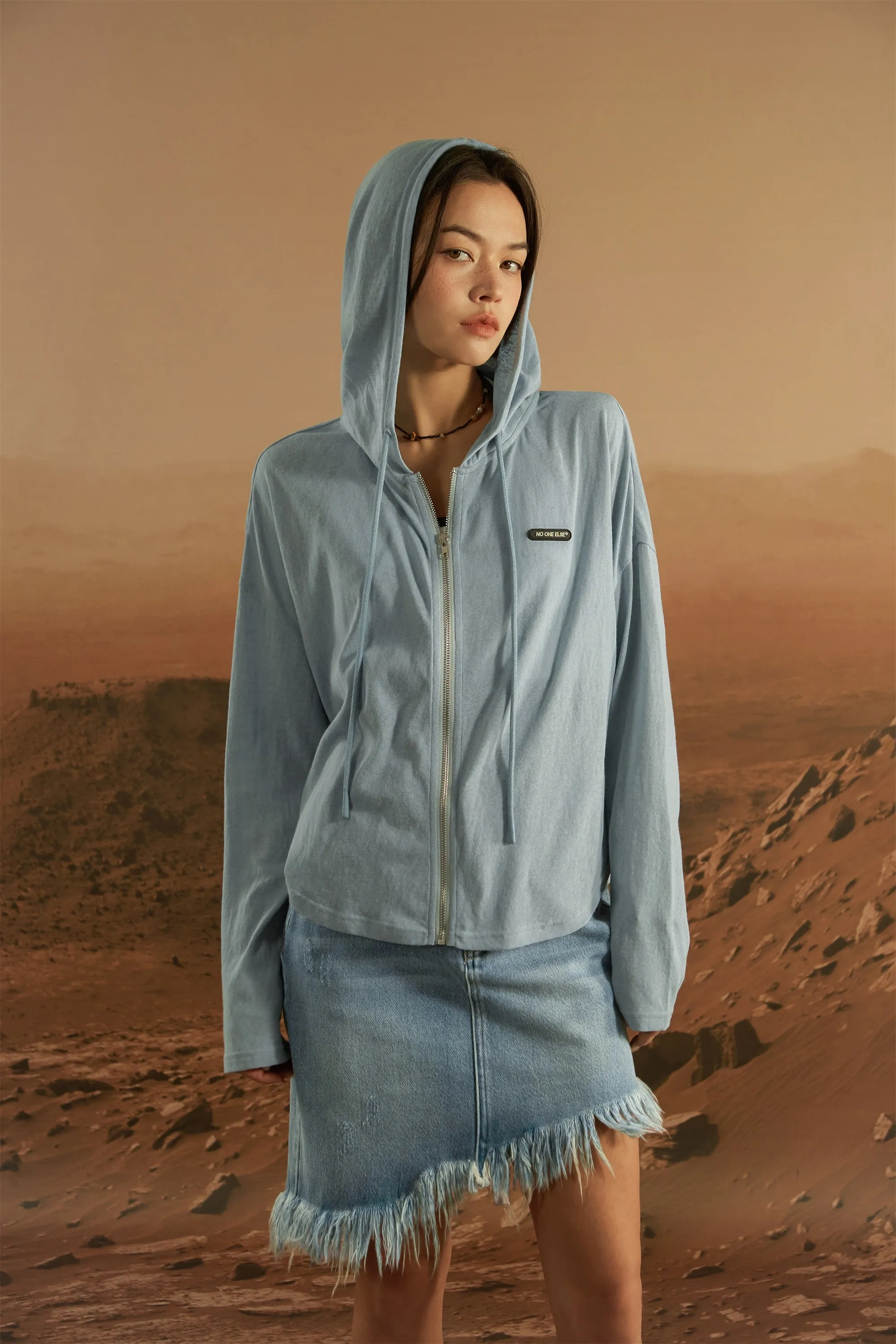 Unbalanced Hooded Zip-Up