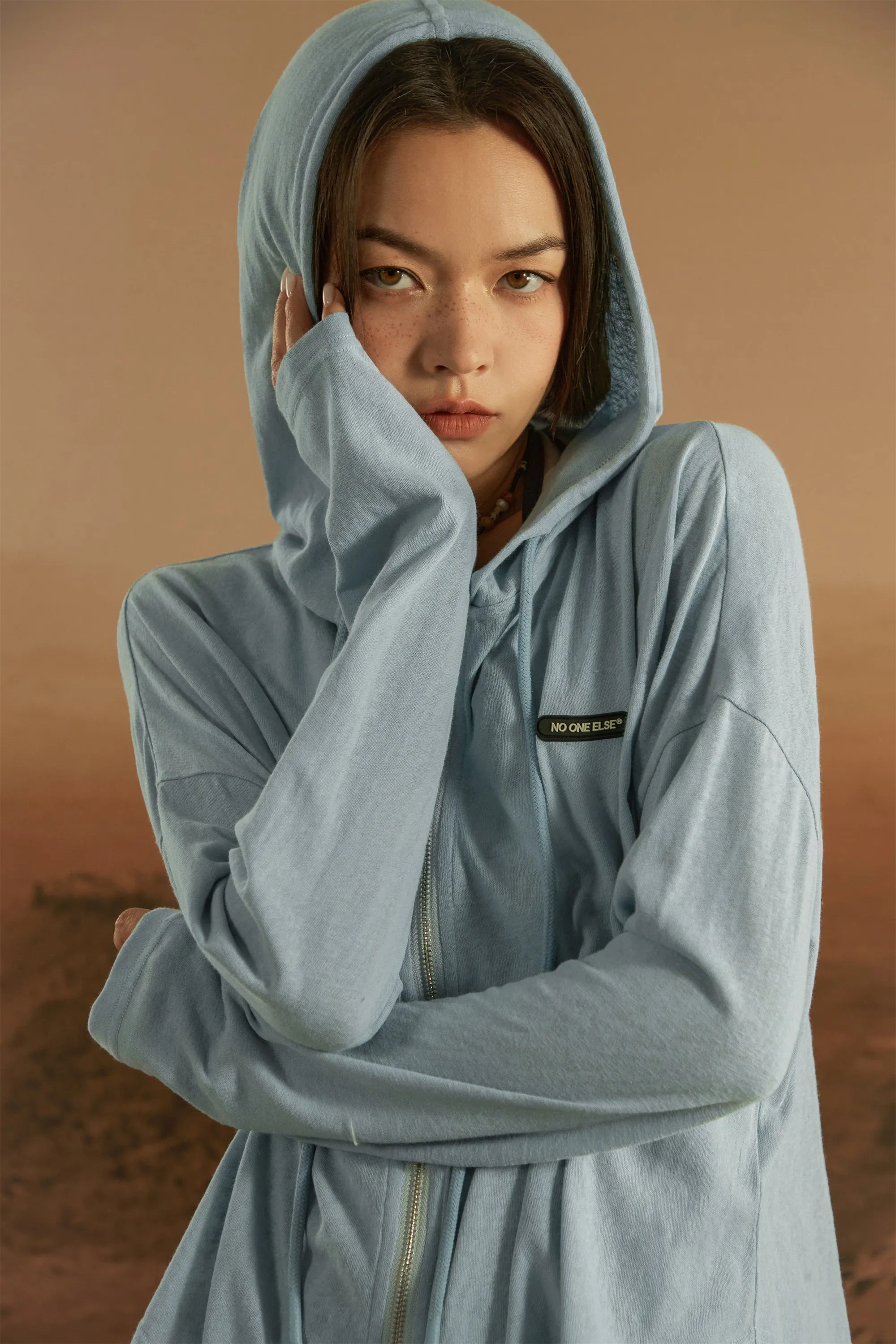 Unbalanced Hooded Zip-Up