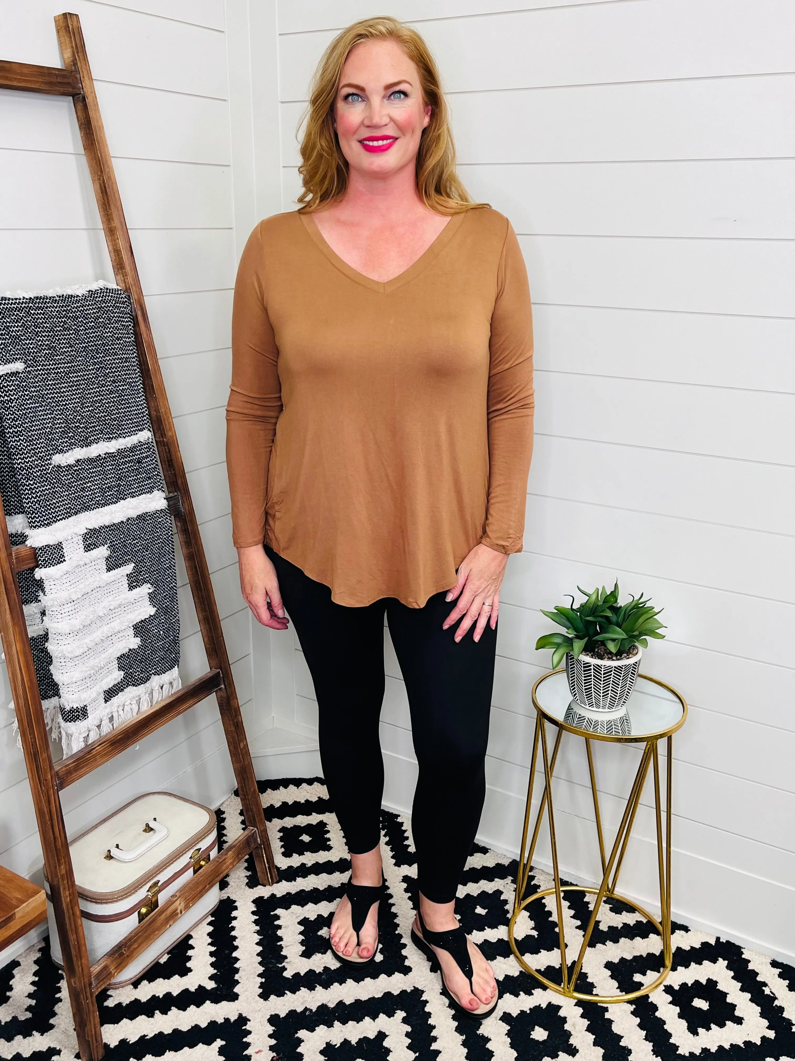 V Neck Camel Tunic Tee