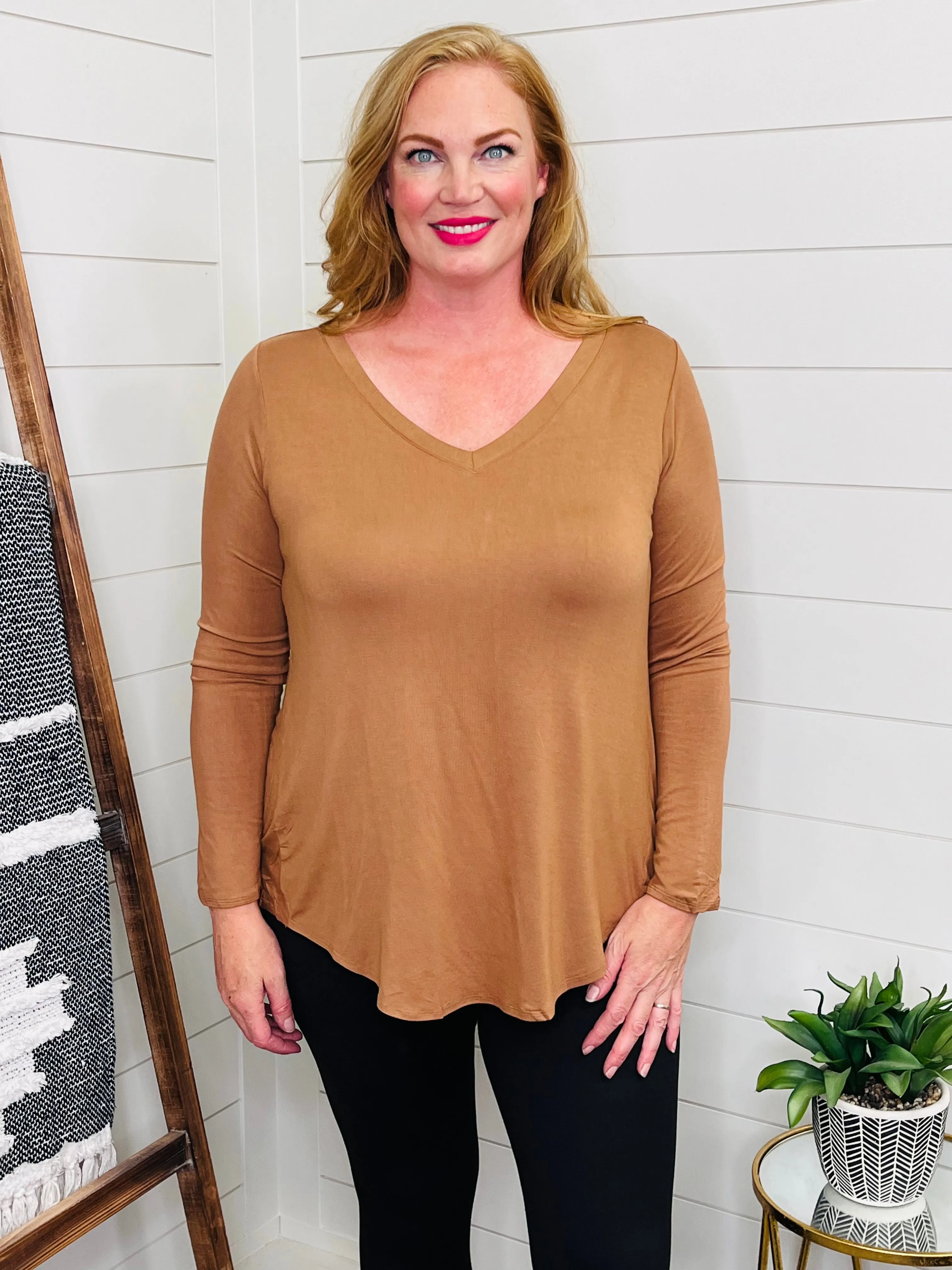 V Neck Camel Tunic Tee