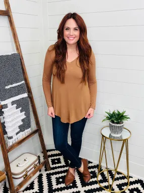 V Neck Camel Tunic Tee