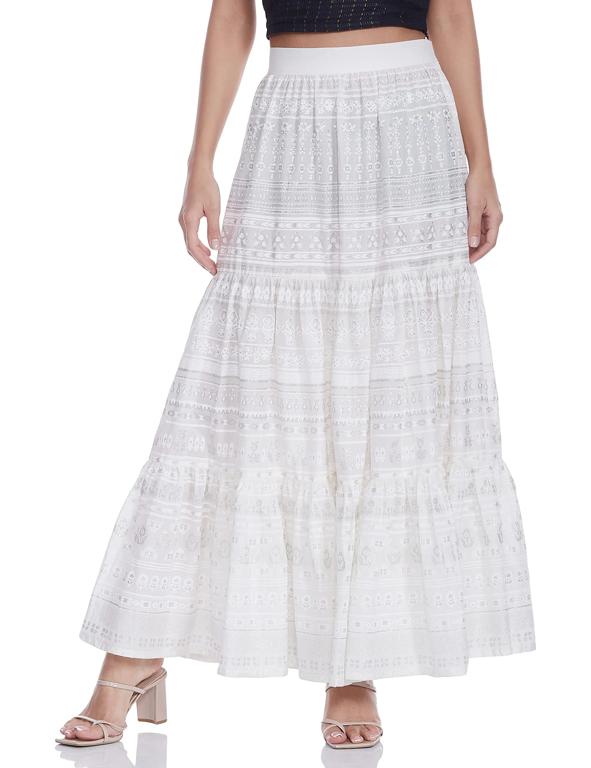 W for Woman Women's Maxi Skirt (Beige, Ecru)