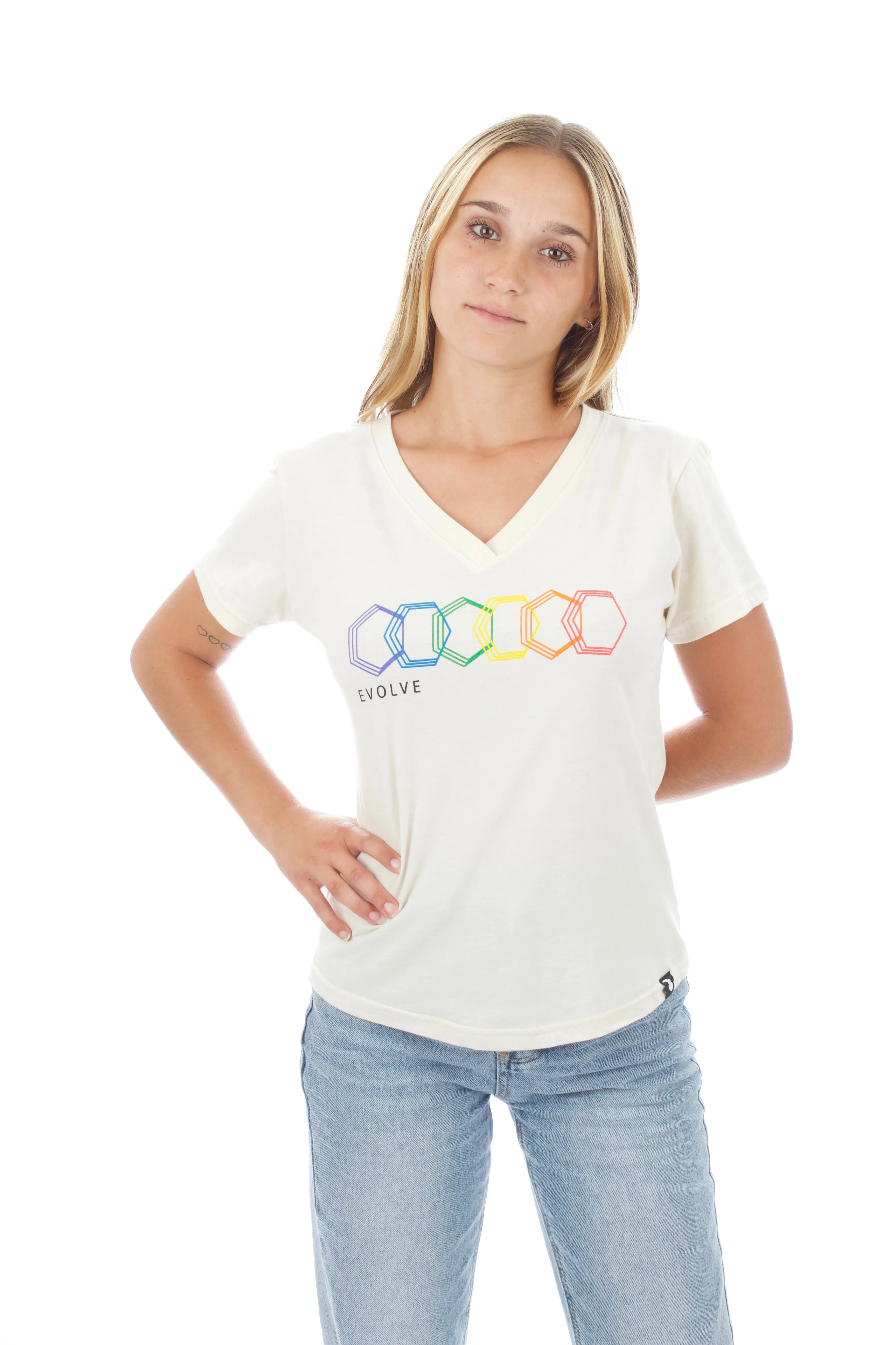 Women's V-Neck - Geo Rainbow - Natural