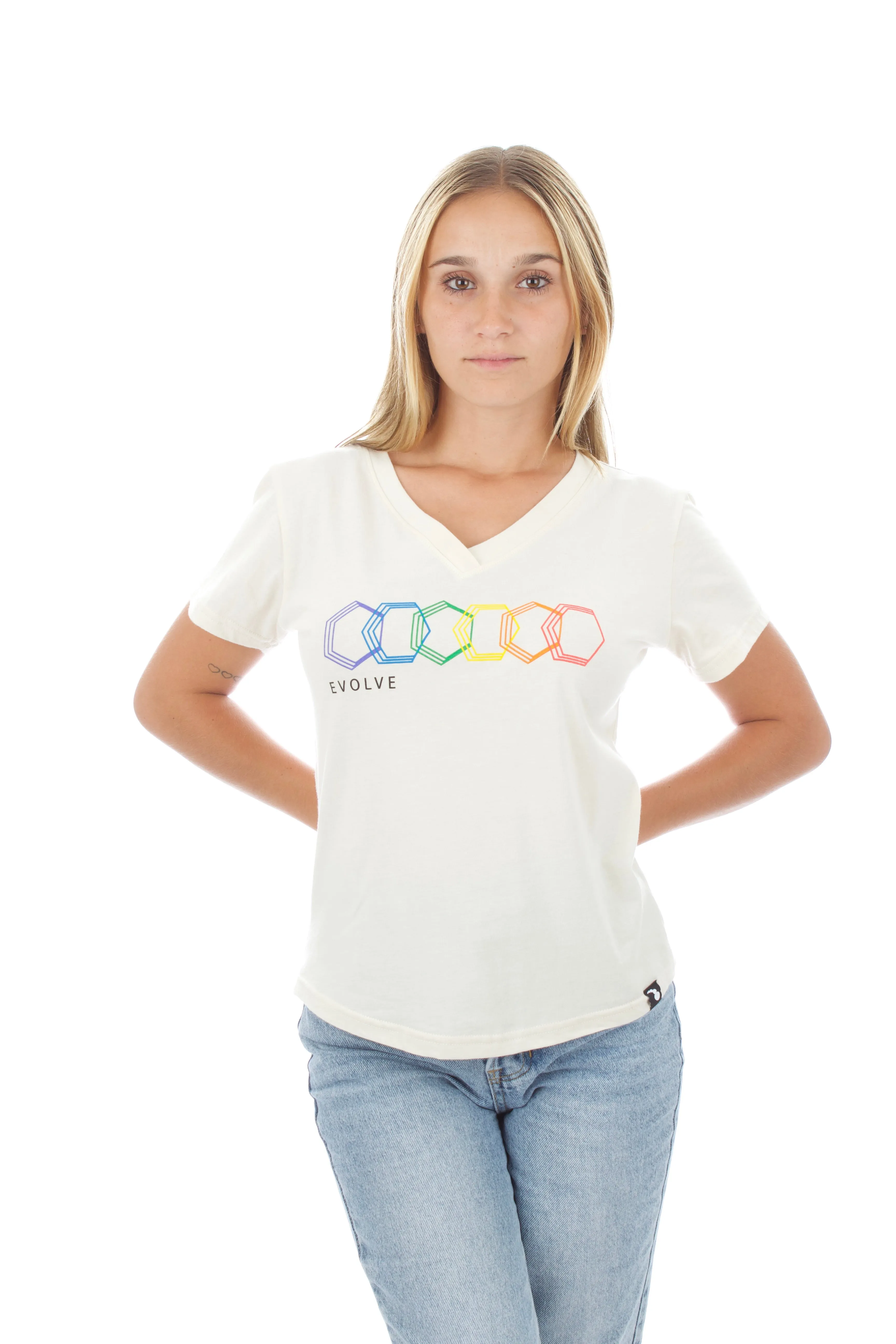 Women's V-Neck - Geo Rainbow - Natural