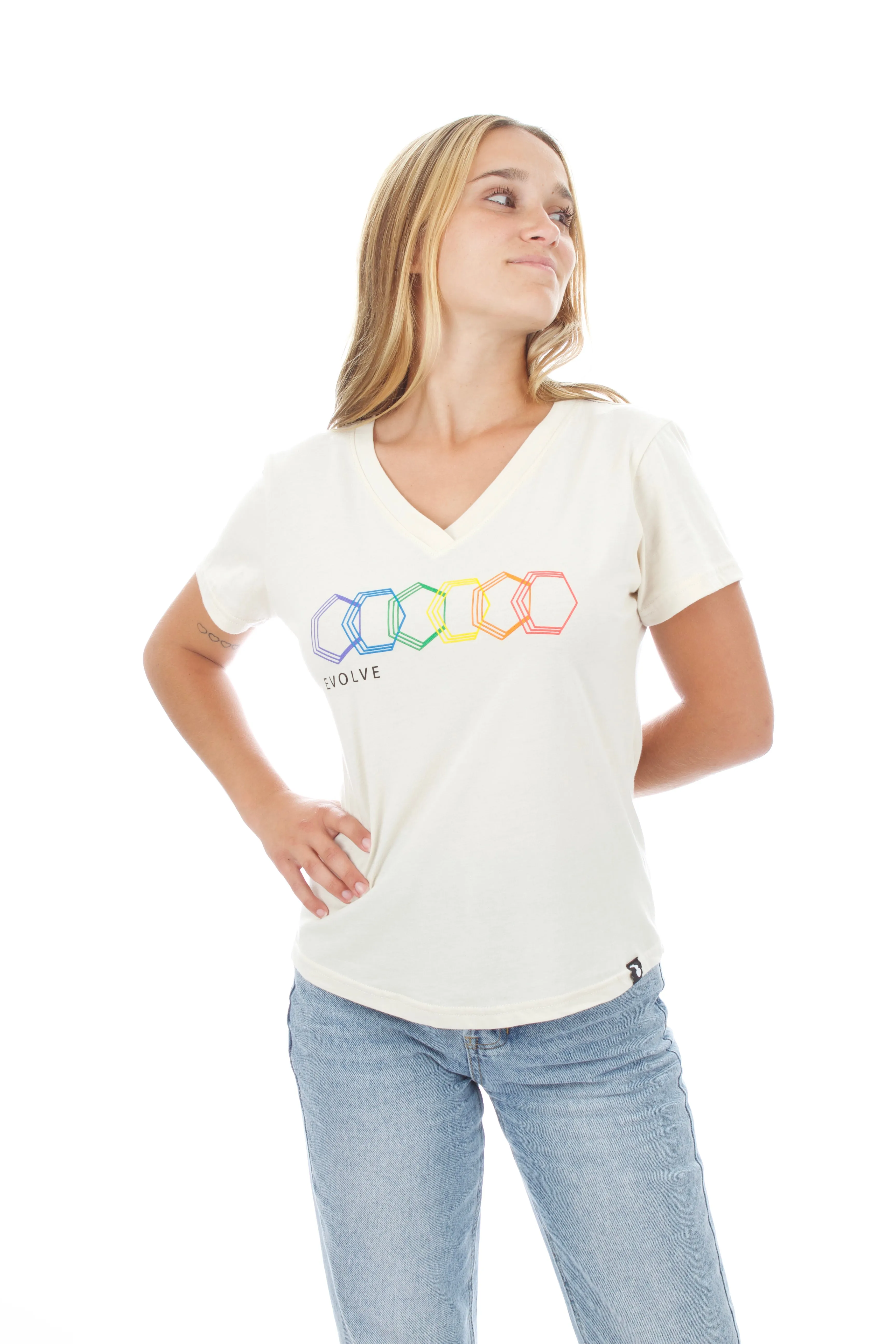 Women's V-Neck - Geo Rainbow - Natural