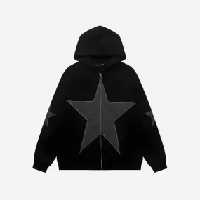 Y2K Star Patch Zip-Up Hoodie