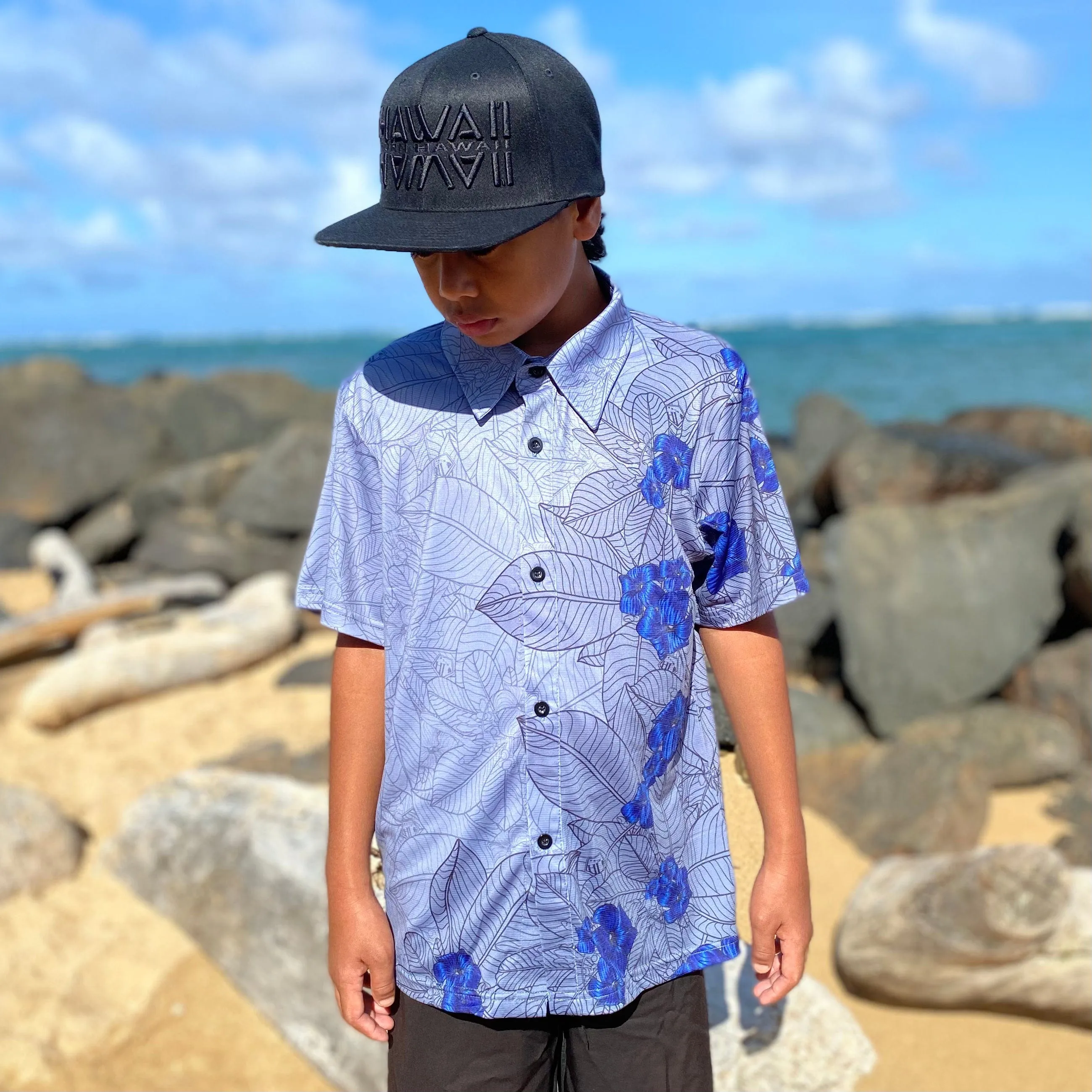 YOUTH PUAKENIKENI ALOHA SHIRT GREY BLUE