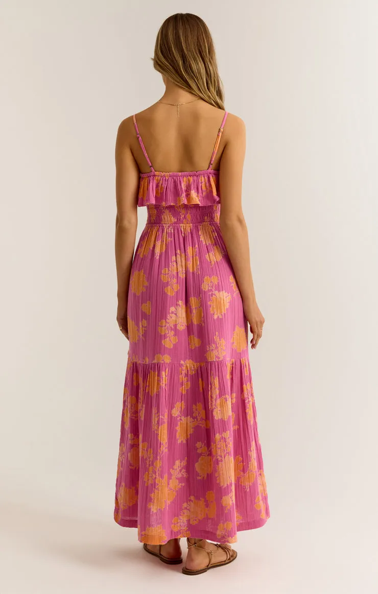 Z-Supply BAHARI SUNSHINE FLORAL MIDI DRESS - RASPBERRY SORBET